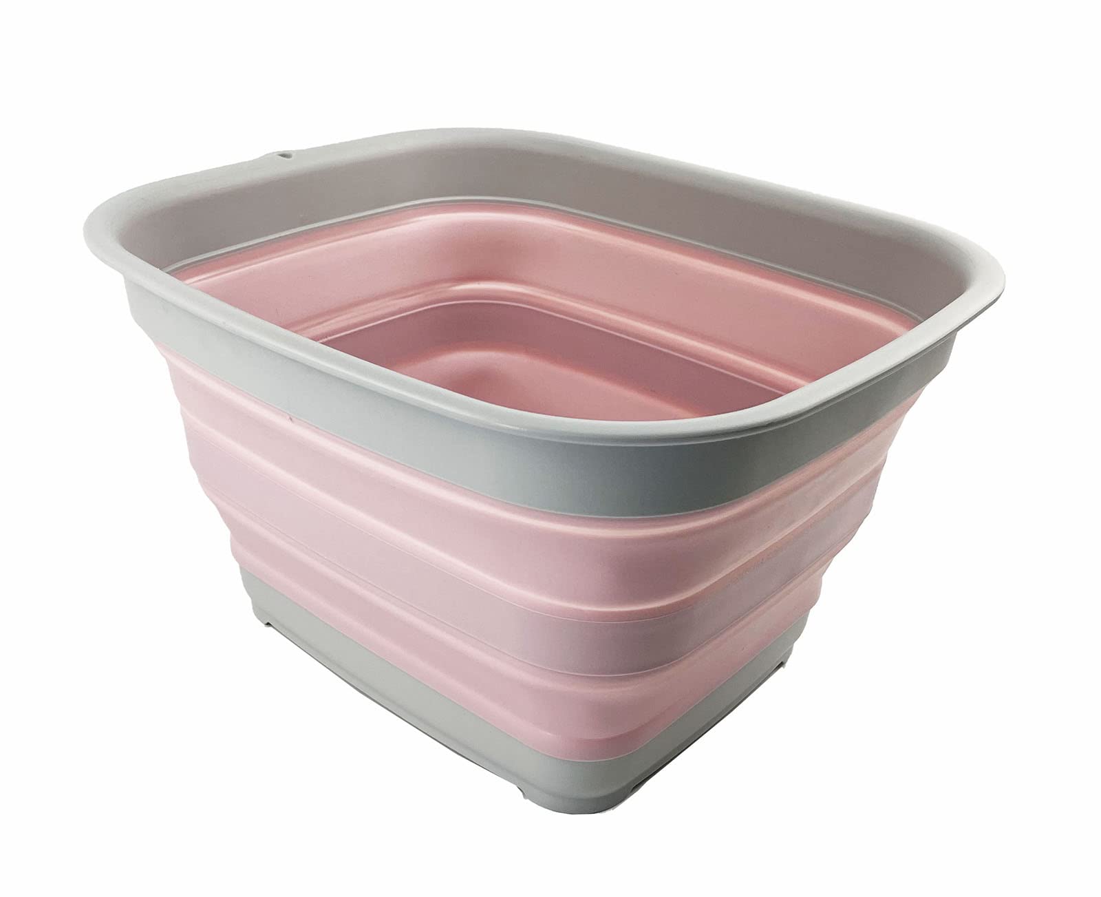 Sammart Grey/Pale Pink 15L Collapsible Tub - Foldable Dish Tub - Portable Washing Basin - Space Saving Plastic Washtub ()
