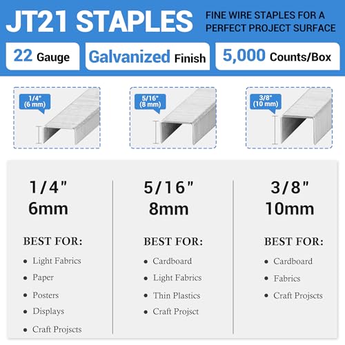 Image of meite JT21 Staples, 5 /16 Inch Galvanized Fine Wire Staples for Staple Gun - 7 /16 inch Crown JT21 Staple Refill, Ideal for Upholstery, Crafts, Furniture (1 Case)