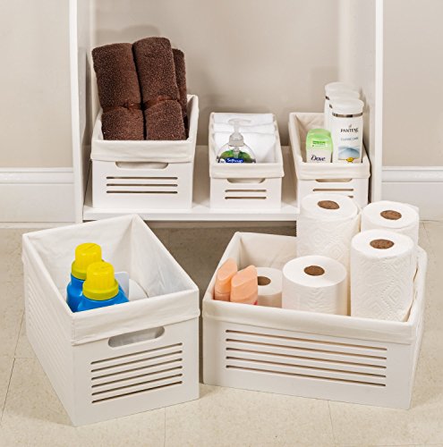 Creative Scents Wooden Crates For Storage - Set Of 3 Sizes Nesting Wood Crates With Removable Fabric Liner, Cutout Handles And Breathable Holes - The Best Sizes Chosen For Home Storage Bins (White) #TOP3