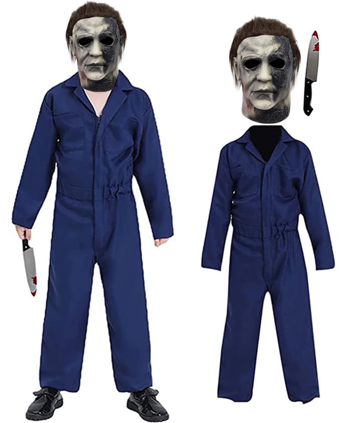 Kuberas Halloween Michael Myers Costume Mask Kids Boys Horror Killer Cosplay Jumpsuit Halloween Coveralls Costume Props