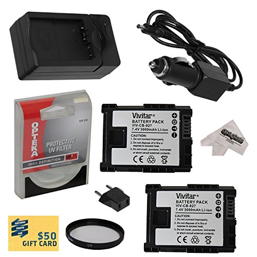 2 Canon BP-827 BP827 Lithium Ion Replacement Battery Packs 3000MAH Each 6000MAH in Total + Rapid AC/DC Battery Charger For The Canon HF M40 M41 M400 HFM40 HFM41 HFM400 Video Camera Camcorder Includes Bonus 43MM High Definition UV Protective Filter + 47stphoto Microfiber Cleaning Cloth Photo Print