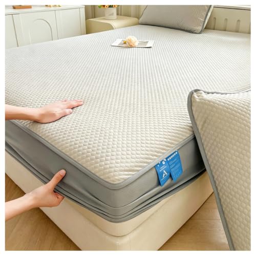 Sábana Bajera Ajustable Refrescante: Transpirable Y De Secado Rápido, Para Noches Calurosas, Bolsillo Profundo De 30 Cm, Elástico De 360°, Enfriamiento Instantáneo, Lavable A (Size:1.8×2m,Color:Gris)