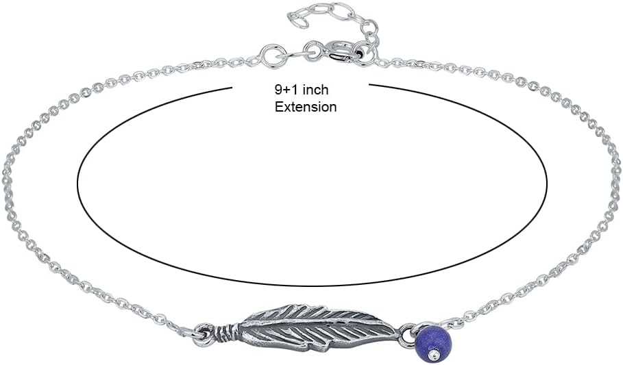 Vanbelle Sterling Silver Jewelry - Rhodium Plated with 925 Stamp - Bohemian Feather with beaded chain Anklet - Foot Jewelry Stylish Beautifully Designed - 9" long + 1" extender - Image 4