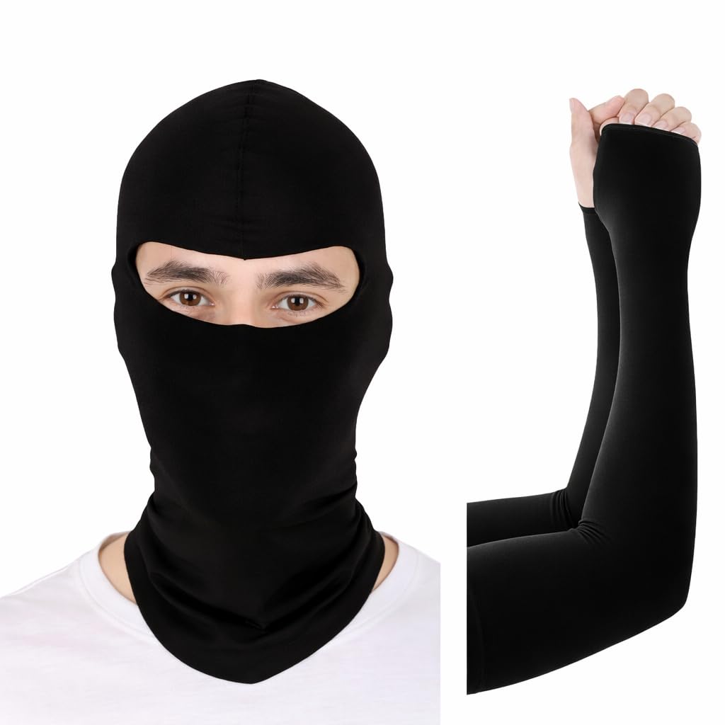 Balaclava Face Mask with UV Protection Arm Sleeves Combo for Men & Women | Stretchable Helmet Inner Mask | Dust Proof Riding Face Cover | Sun Protection Cooling Sleeves | Bike, Cycling, Running-image-31