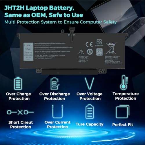Image of JHT2H Battery Replacement for Dell Latitude 7310 7410 Latitude 7410 Chromebook Enterprise Series P34S P34S001 4V5X2 Y7HR3 35J09 HRGYV WY9MP XMV7T 009YYF 7CXN6 T3JWC XMT81 0YJ9RP 52Wh