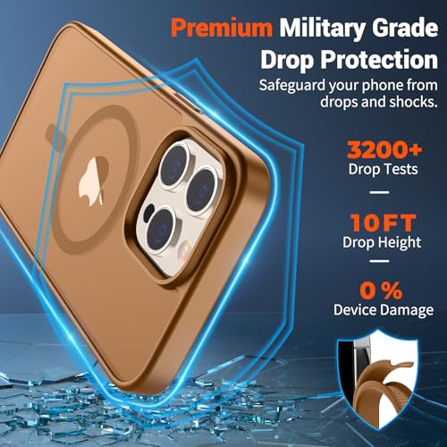 Image of SUPFINE Magnetic for iPhone 14 Pro Case (Compatible with MagSafe) (Military Grade Drop Protection) Translucent Matte Shockproof Phone Cover,Brown