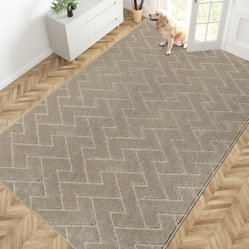 PURRUGS Easy Care Area Rug 6ft x 9ft, Non-Slip Machine Washable Entry Rug, Stain Resistant Accent Rug for Hallway, Bedroom, Living Room and Mudroom, Taupe