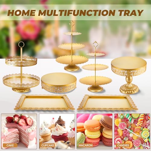 Gold Cake Stand Metal Dessert Table Display Set Tiered Cupcake Holder Fruit Candy Donut Plate Serving Tower Tray Platter (Gold) - Image 6