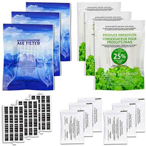 AMI PARTS W10311524 AIR1 Fresh Flow Air Filter & W10346771A Produce Preserver Replacement Compatible with Refrigerator (6 Packs)