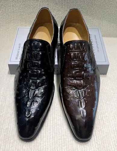 Santimon Men's Genuine Leather Slip-On Dress Penny Loafers, Fashion Ostrich-Embossed Shoes for Busienss & Wedding3