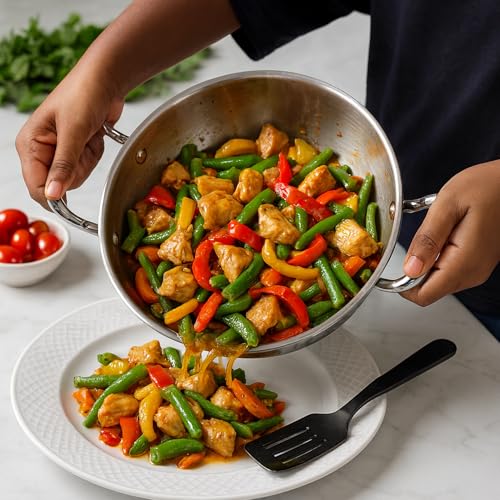 Image of SOLARA Sterra Stainless Steel Kadai /Kadhai with Lid, 22cm /8.6 inch, 2.3Ltr, Induction Base Friendly, 3-Layer Triply Thick Sandwich Bottom, 100% Toxin-Free, No Chemical Coating