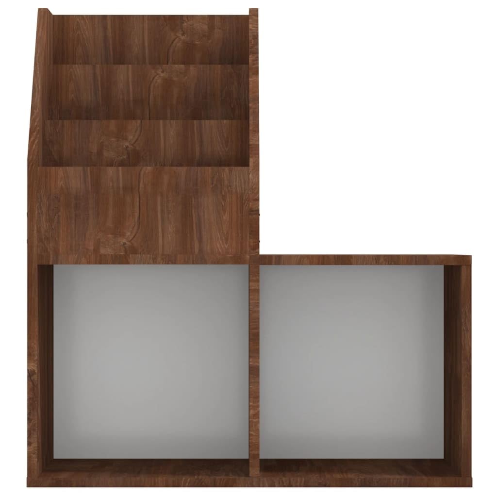 Uchwyt na czasopisma brązowy dąb 71x30x78,5 cm | Solidne drewno konstrukcyjne, 3 przegródki, 2 otwarte półki, przechowywanie książek i pudełek składanych