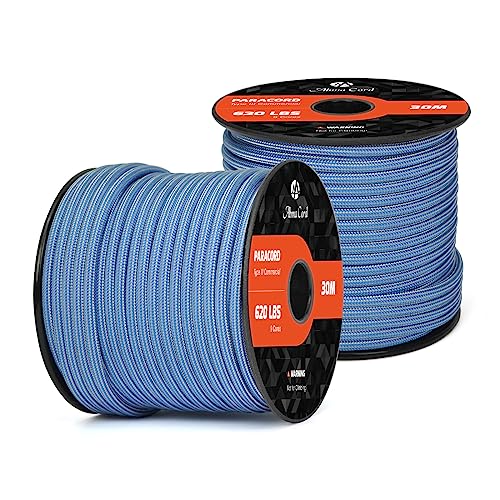 Abma Cord Paracord 620 lbs 4mm 9 Strands 100% Nylon 30M - Dark Blue & Silver Grey, Stripes-dark Blue & Silver Grey, 30 Meters