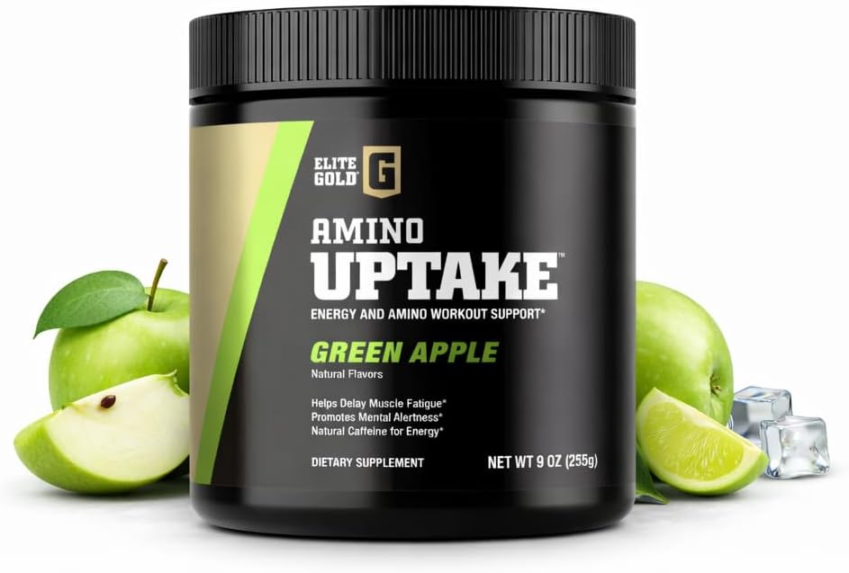 Elite GolElite Gold Amino Uptake, Green Apple, Amino Acid Supplement, Increase Energy, Support Muscle Recovery, Beta Alanine, L Citrulline, (30 Servings)