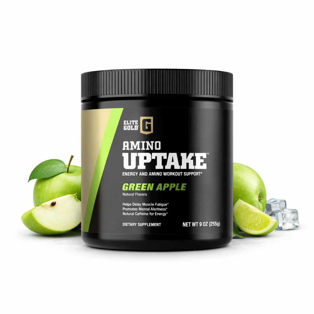 Elite GolElite Gold Amino Uptake, Green Apple, Amino Acid Supplement, Increase Energy, Support Muscle Recovery, Beta Alanine, L Citrulline, (30 Servings)