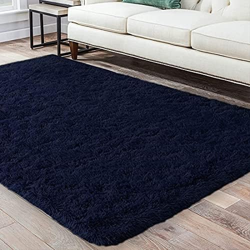 FZCBY Area Rug Fluffy Carpet Anti-Slip Living Room Floor Mat Shaggy Rugs Soft Bedroom Rug Home Decor Kids Room Floor Mat Nursery Rug, Navy, 3 x 5 ft 4 51j9CTgb7ML. AC