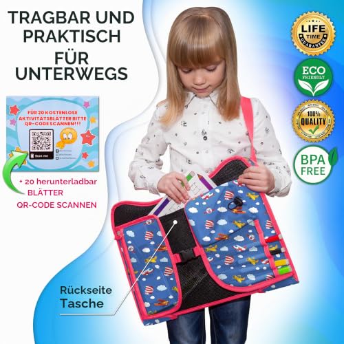 EcoFantasy Reisetisch Auto Kinder mit Tablet-Halter, abwischbar – Flugzeuge – Ansicht 6