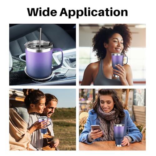 Image of 20 oz Tumbler with Handle, Stainless Steel Insulated Tumblers with Lid and Straw, Double Wall Vacuum Insulated Tumbler, Insulated Travel Mug Coffee Cup for Cold and Hot (Purple Navy blue)