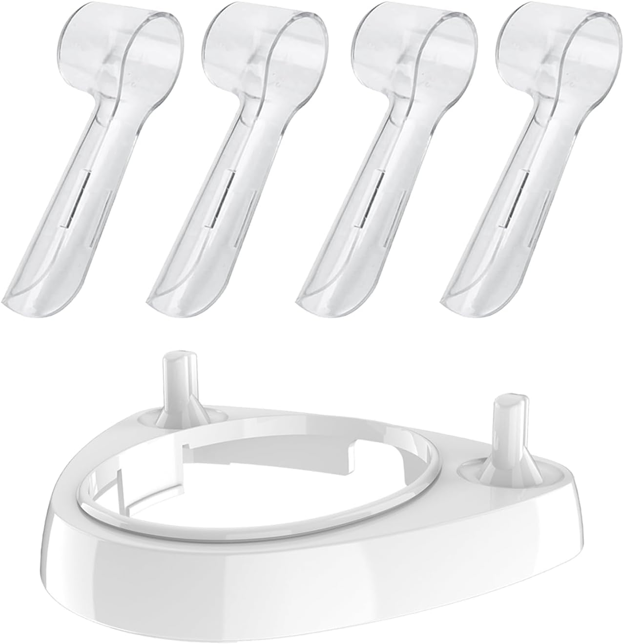 Electric Toothbrush Head Holder for Oral-B Toothbrush | Toothbrush Stand with 3757 Charger Dock & 4 Pack Toothbrush Cover Caps | Eco ABS-White