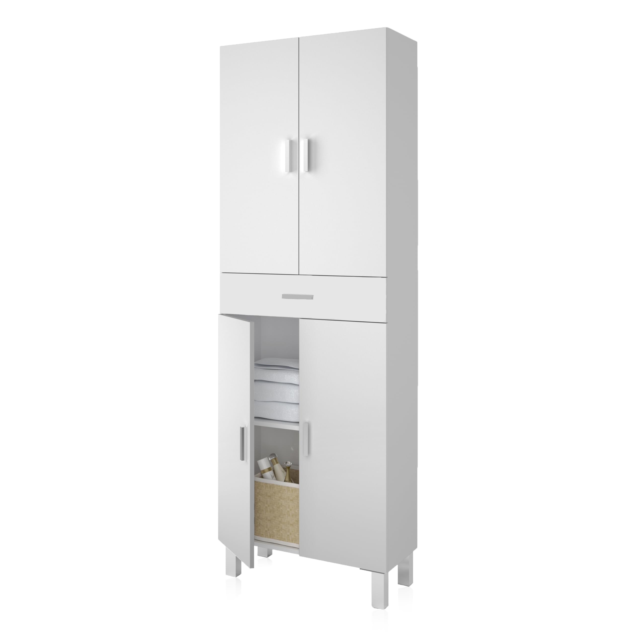duehome | Columna de baño, Mueble de Lavabo, 4 Puertas y 1 cajón, Modelo Dolce, Acabado en Blanco Brillo, Medidas: 60 cm (Ancho) x 182 cm (Alto) X 29 cm (Fondo)