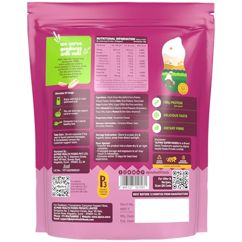 Image of ALPINO Super Muesli Strawberry & Nuts 1kg - 13% Protein, Multi-Grain, Rolled Oats & Dried Fruits