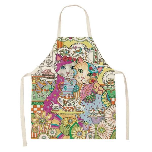 Apron Kitchen Man Apron Kitchen Woman Cotton Linen Kitchen Aprons by Gardening Painting Garden Apron Barbecue Man Washable Apron, Green and Yellow Cat
