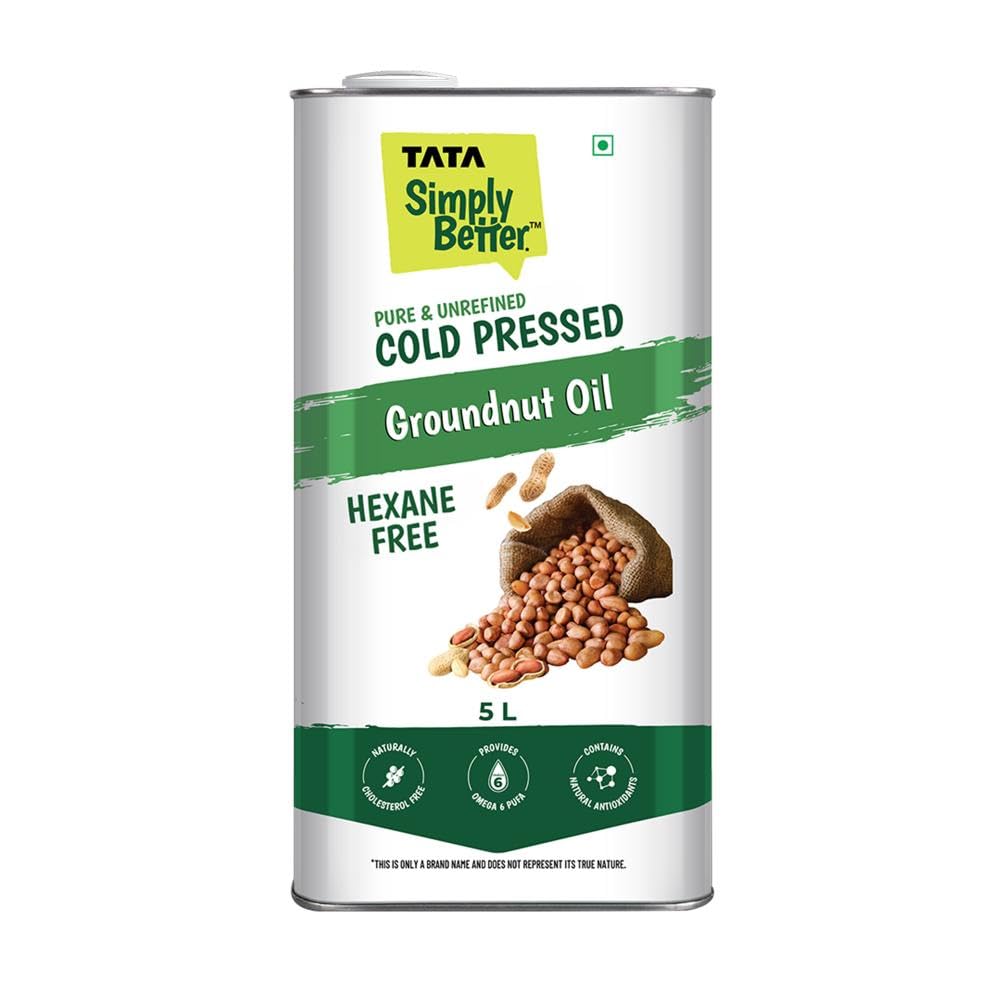 Tata Simply Better Pure and Unrefined Cold Pressed Groundnut (Peanut) Oil, Kolhu/Kacchi Ghani/Mara Chekku/Ganuga, Naturally Cholesterol Free, 5L, With Rich Aroma & Flavour of Real A1 Grade Groundnuts-image-19