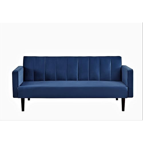 Container Furniture Direct 72" Velvet Convertible Futon Sofa Bed - Full Out Twin Sleeper Couch w/Channel Stitch, Wood Frame & High-Density Foam - Space-Saving for Apartments/Dorms, Deep Blue