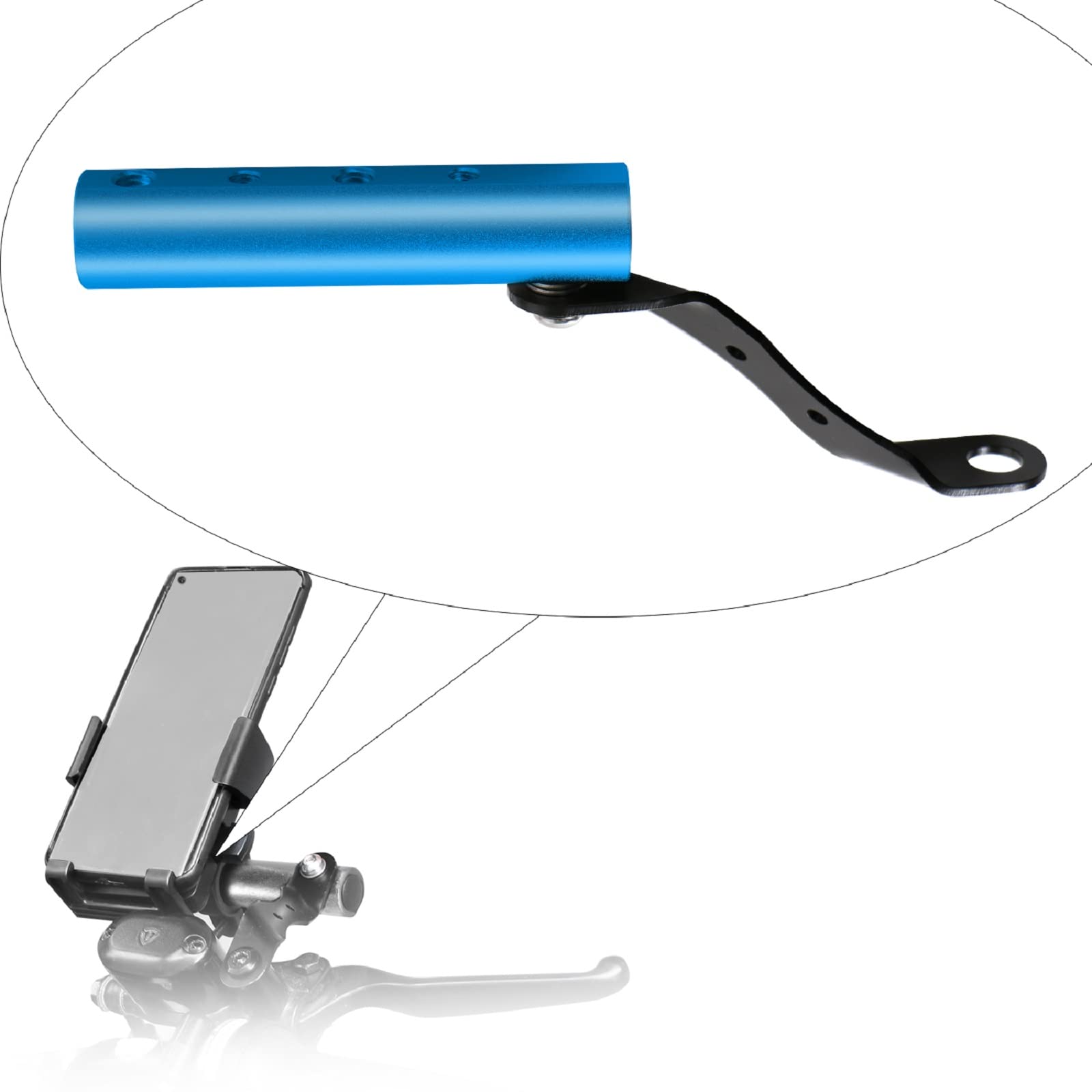 Generic Handlebar Extender for Motorcycles with Smartphone Holder, Blue, 360 Rotation, 100mm Bar Length, 22mm Diameter, Suitable for Honda, Kawasaki, BMW, Yamaha, Suzuki, Scooters