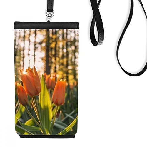 Cadeau porte-monnaie téléphone noir au motif de paysage forestier poétique