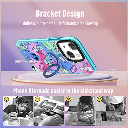 Kokaaee (2In1 For Iphone 14 Case Cute Alien For Women Girls Fun Ufo Phone Cases Cool Stars Alien Party Theme Design Soft Tpu Bumper Fashion Colorful Cover+Ring Holder For Iphone14 6.1" #TOP2