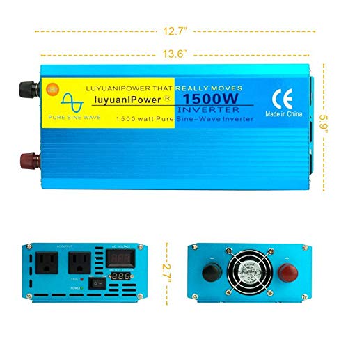 LVYUAN Pure Sine Wave Power Inverter 1500W / 3000W (Peak) Car Caravan RV Camping Boat DC 12V Inverter Soft Start 12V DC to AC 110V DC 12V Inverter Converter with LCD Display