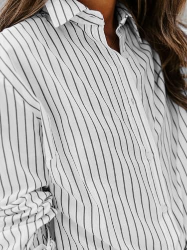 Image of siliteelon Striped Button Down Shirts Women Cotton Long Sleeve Work Blouses