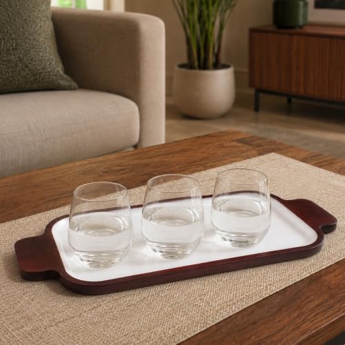 Image of Chill Out Serving Tray with Enamel Finish | Wooden Serving Tray for Kitchen & Dining, Decorative Tray for Home Decor & Coffee Table