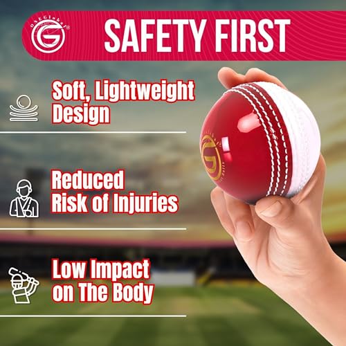 Image of Soft Rubber Cricket Ball for Practice | Outdoor & Indoor Practice Cricket Ball with Core & Stitched Seam | Realistic Feel, True Bounce & Swing for Practice, Honing Skills & Family Fun