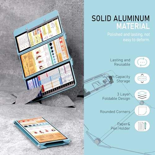 Image of Nursing Clipboard Foldable, Foldable Clip Board w /Nursing Edition Cheat Charts, 3 Layers Aluminum, Nurse Board w /Low Profile Clip&Pen Clip Pocket for Students, Nurses and Doctors, Mint
