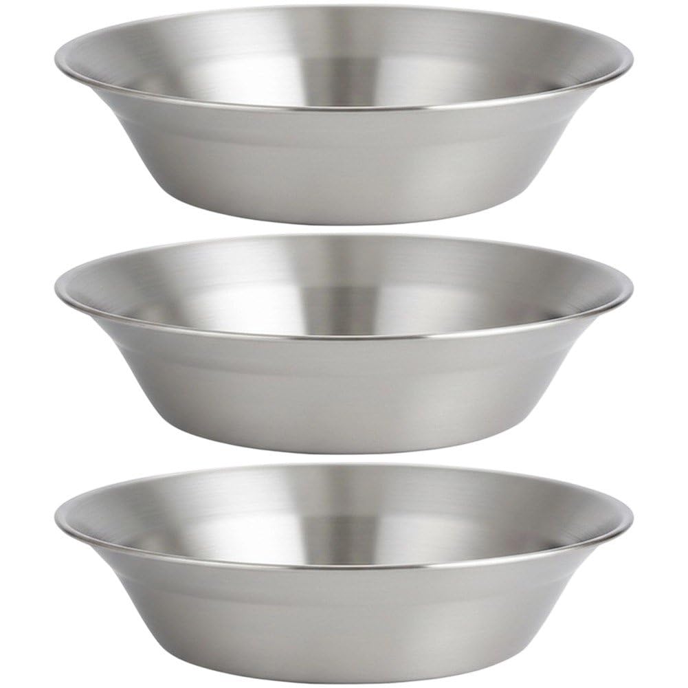 Danlai 3pcs Wide Rim Stainless Steel Pasta Bowl Set, Lightweight Plate for Soup Noodle Salad Daily Dinner Serving