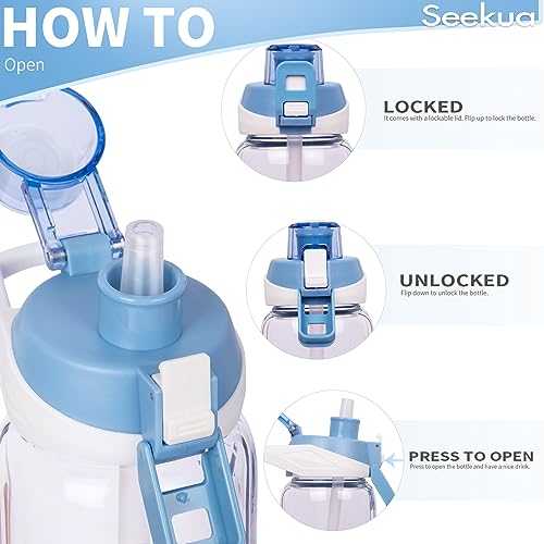 Seekua 800ml Glass Water Bottle with Straw & Time Markings BPA free Motivational Glass Drinking Bottle Leakproof - Image 2