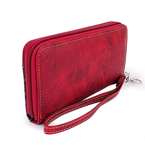 Texas West Women's Rhinestone Skull Zipper Wallet in Multi-Color (Red)2