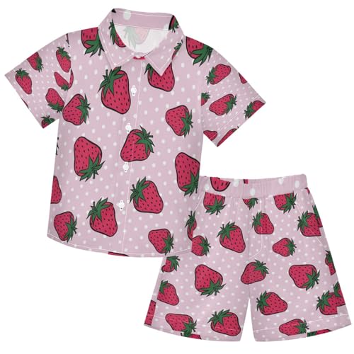 Image of visesunny Funny Boy's 2 Pieces Shirt and Short Set Casual Shirts Short Sleeve Beach Shorts Summer Outfits for 3-10 Years Kids