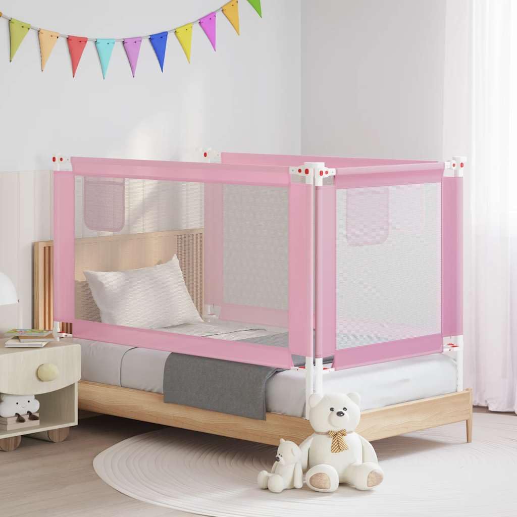 Kleinkind-Bettschutzgitter Rosa 150x25 cm Stoff mit Höhenverstellung, klappbarer Rausfallschutz für Kinderbett, atmungsaktives Schutzgitter, sichere Barriere für Elternbett und Boxspringbett