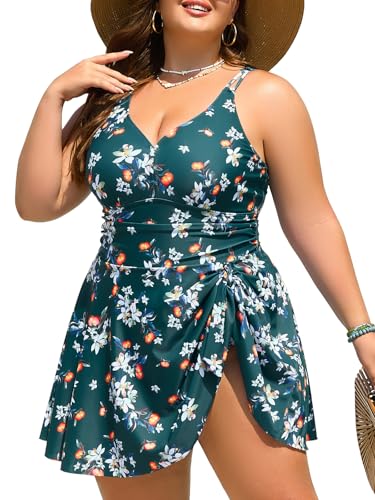 Summer Mae Plus Size Swimsuit for Women One Piece Swim Dress Tummy Control Bathing Suit with Flowy Skirt Modest Swimwear