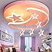 Produktbild XinZe Kinderlampe Schlafzimmer Deckenleuchte Deckenlampe Pendelleuchte Dimmbar Mit Fernbedienung Moderne Led Kreative Weiß Eisen Acryl Sterne Mond Wolke Kinderzimmer Dekoration Hängelampe,Rosa,52cm