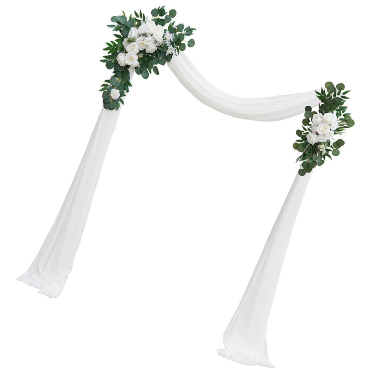 PATKAW Künstlicher Blumenbogen für Hochzeit mit Weißen Seidenblumen und Gazestoff Elegant und Pflegeleicht als Tischdekoration für Zeremonien