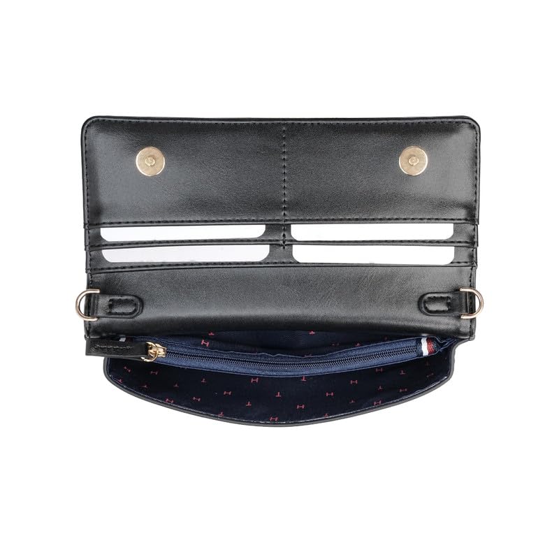 Image of Tommy Hilfiger Women's Flap Wallet with Detachable Sling Lumiere - Black | PU Solid Finish | | No. of Compartment - 2 | Stylish Clutch for Women