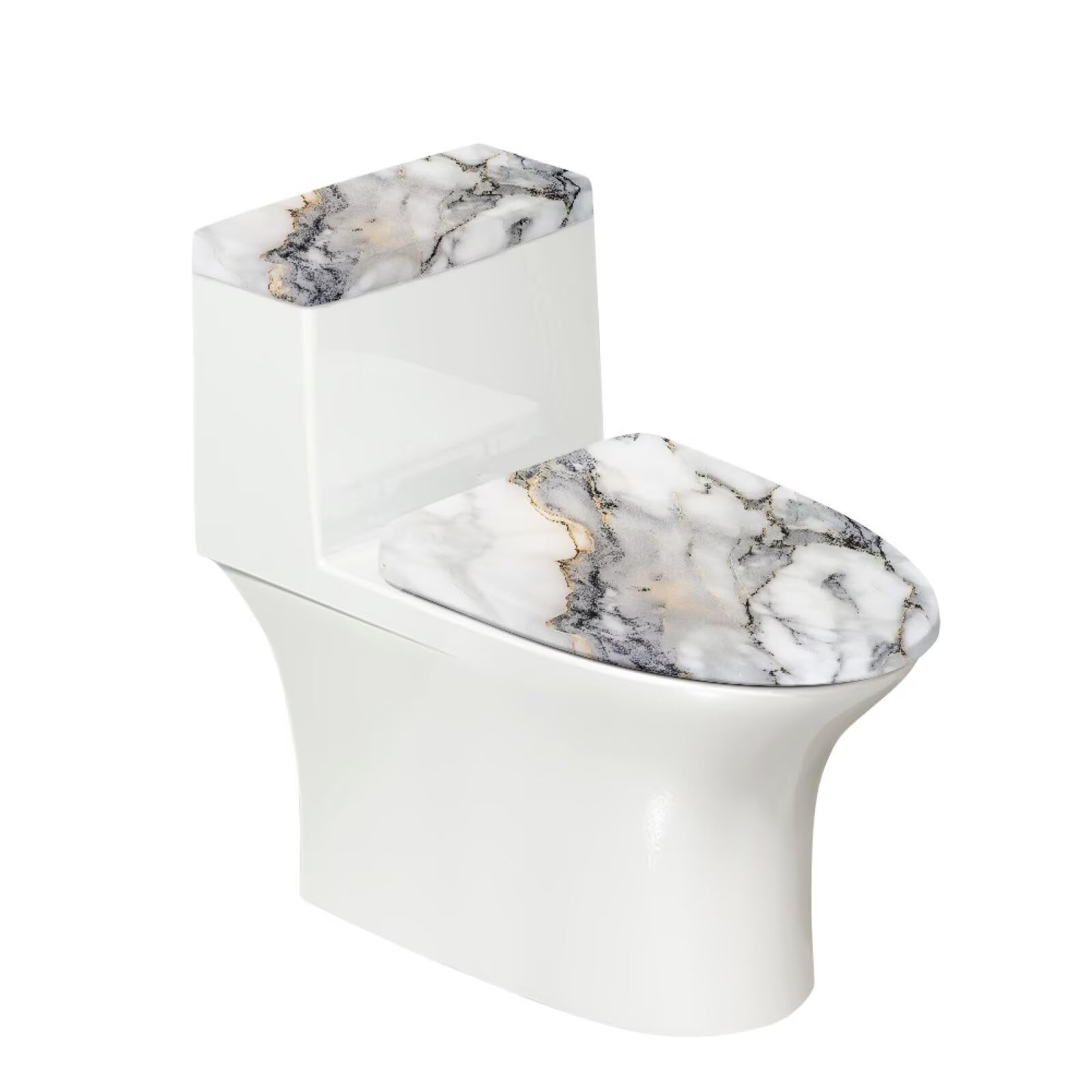 White Toilet Seat Cover Classic White Marble Toilet Cover Set 2 Pack Elongated Home Decoration Fabric Bathroom Accessories
