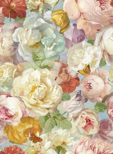 Simon&Siff Floral Wallpaper Peel and Stick Blooming Flowers Contact Paper Vintage Floral Wall Paper Self Adhesive Removable Wallpaper for Walls Bedroom Cabinet Table 17.3in x 6.6ft