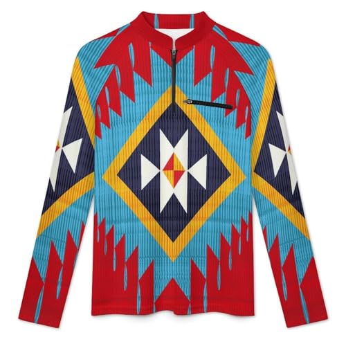 Navajo Tribal Style Pattern Men's Rash Guard Long Sleeves Quick Dry Fishing Workout Shirts with Zipper3