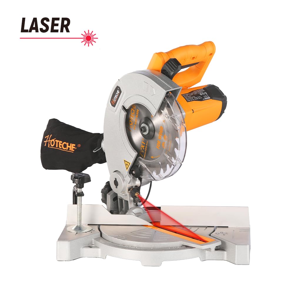 Hoteche Piła ukośna 900 W z laserem 220-240 V TCT brzeszczot 190 mm do precyzyjnego cięcia w 0° x0° 110x50mm 45°x0° 75x50mm do piły ukośnej i ukośnej wraz z akcesoriami i workiem do odkurzacza