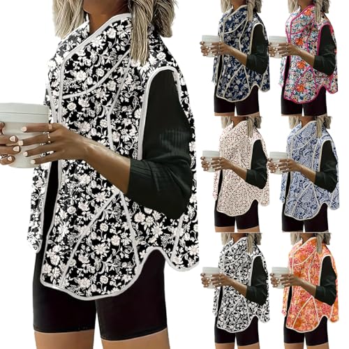 Canbebig Puffy Vest Women Lightweight Quilted Vest Button Down Cropped Jacket Casual Floral Printed Puffer Jacket Padded Coat4